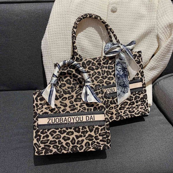 

handbag minority light luxury leopard print women's bag 2021 old flower tote large capacity shopping one shoulder, Black;red
