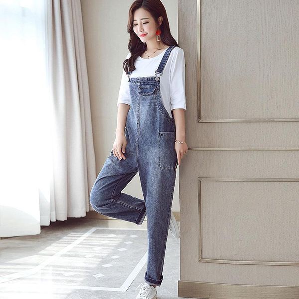 

women's jumpsuits & rompers loose casual long denim romper women large size jeans harem straps jumpsuit woman jean female, Black;white