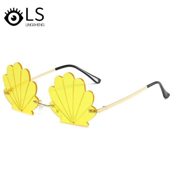

fashion pography sunglasses style personalized shell pattern glass female flower rimless cutting edge yg132, White;black