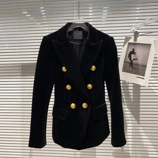 

women's jackets double row button diamond lattice women jacket 2021 autumn style small fragrance pressed cotton slim fit suit, Black;brown