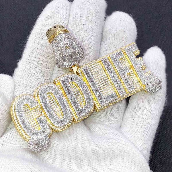 

pendant necklaces god life jesus piece letter necklace micro pave 5a cz cubic zirconia hip hop bling men boy jewelry 220210, Silver