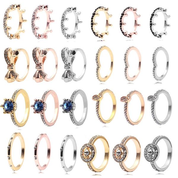 

wedding rings baopon shiny crystal concentric knot ring for women cubic zirconia brand lover charms jewelry gifts, Slivery;golden