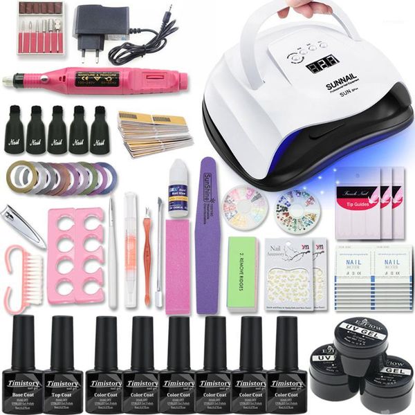 

uv lamp nail set for manicure kit 6 color gel varnish 20000rpm drill machine extension file tool1