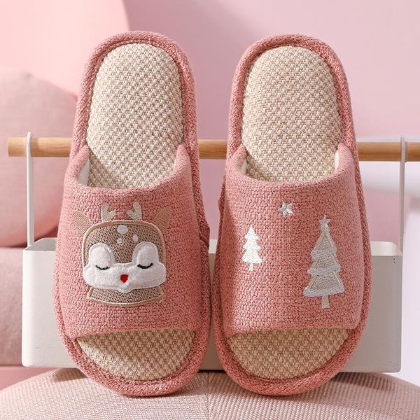 

slippers four seasons women flax soft bottom non-slip light indoor home couple cotton linen sandals men flip flop flat floor, Black