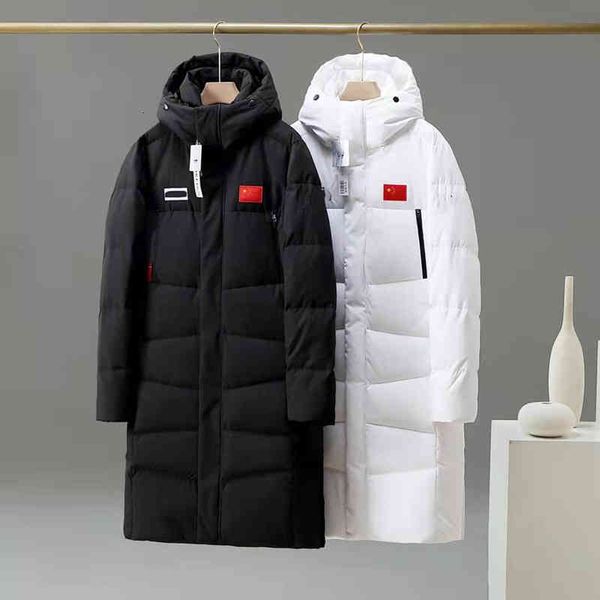 

down jacket 2021 winter f parents' national flag badge women's couple thickened men's and same, Black