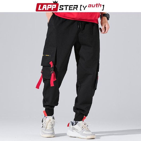 

men's pants lappster-youth ribbons streetwear cargo men 2021 overalls mens hip hop sweatpants autumn joggers korean style track, Black