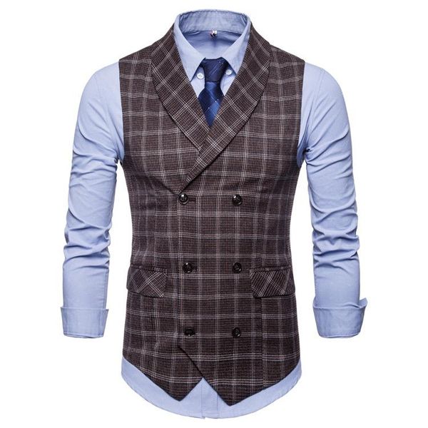 

men's vests ouma-men's suit vest-style business slim fit plaid vest, Black;white