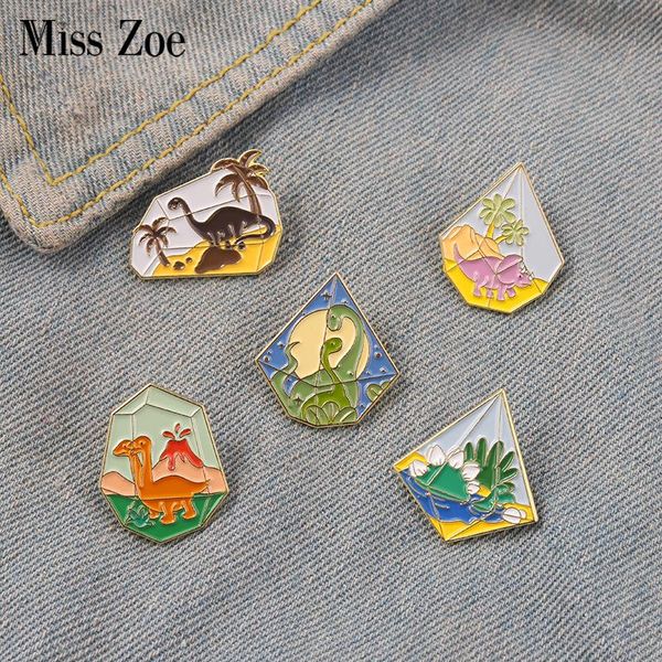 

pins, brooches dinosaur paradise enamel pin custom cute animal badge desert ocean tyrannosaurus bag clothes lapel fashion jewelry, Gray