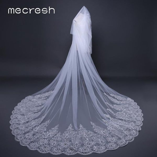 

bridal veils mecresh 3m exquisite sequins supper lace edge long crystal cathedral wedding veil with comb & blusher vts013, Black