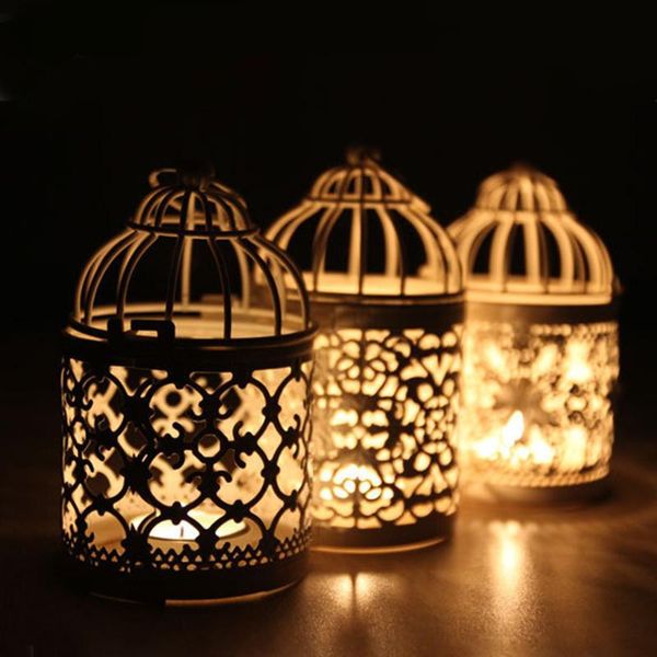 

candle holders 2pcs birdcage candlestick golden plating hollow wrought iron wedding party home decoration