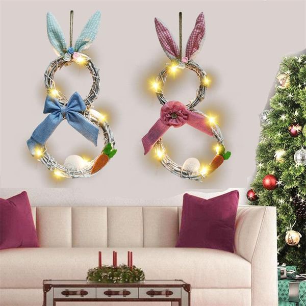

decorative flowers & wreaths 2021 easter decoration white rattan hoop with lamp light wedding party baby bed door wreath pendant home