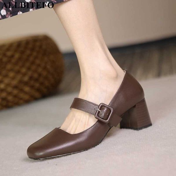 

allbitefo square toe soft genuine leather high heel shoes spring fashion walking high heels shoes women heels shoes 210611, Black