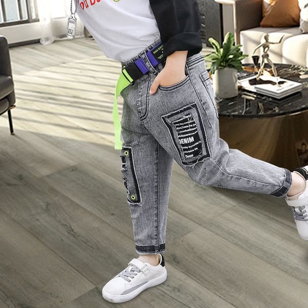 

fashion kids boys jeans patch pants broken hole jeans pants for boys casual denim trousers elastic waist pants children clothes, White