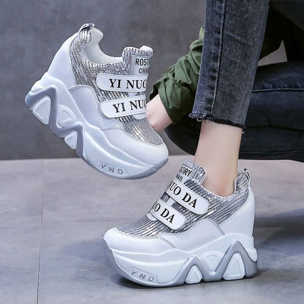 

chunky sneakers women winter black thick bottom sequin fabric shoes thick bottom round toe breathable leisure women shoes new