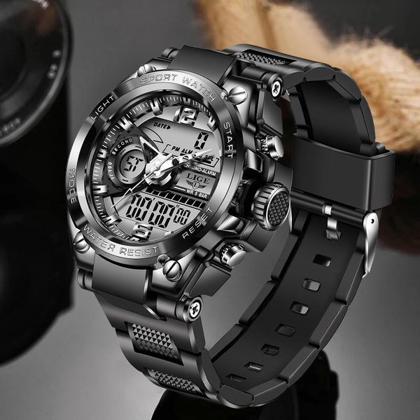

wristwatches 2021 lige sport digital men watch 50m waterproof diving watches mens alarm clock quartz electronic dual display wristwatch, Slivery;brown