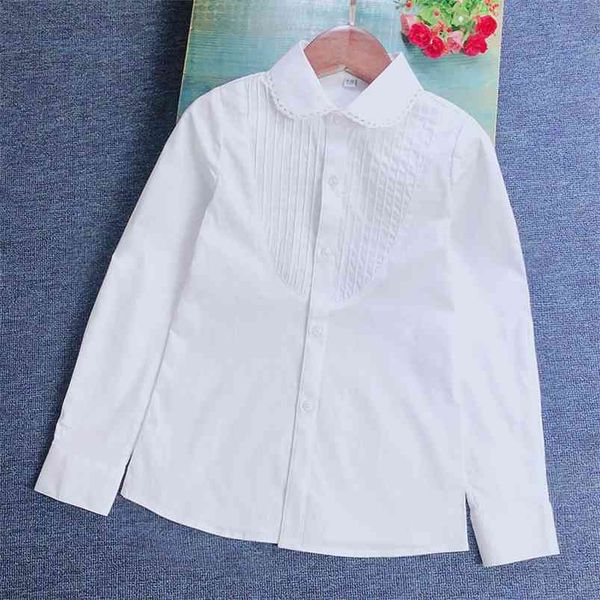 

spring children clothes fashion teenage white long sleeve blouses cotton turn-down collar shirts primary school uniform 210622, White;black