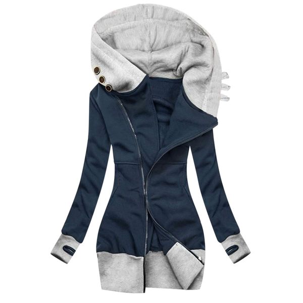 

autumn and winter 2020 new women's coat solid color hooded long sleeve pocket zipper sweater, Black
