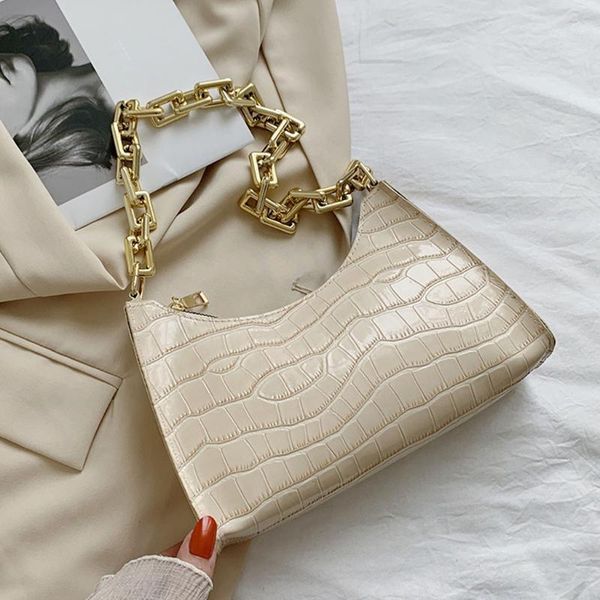 

evening bags hick chain crocodile pattern shoulder bag women's pu leather fashion underarm versatile female handbag
