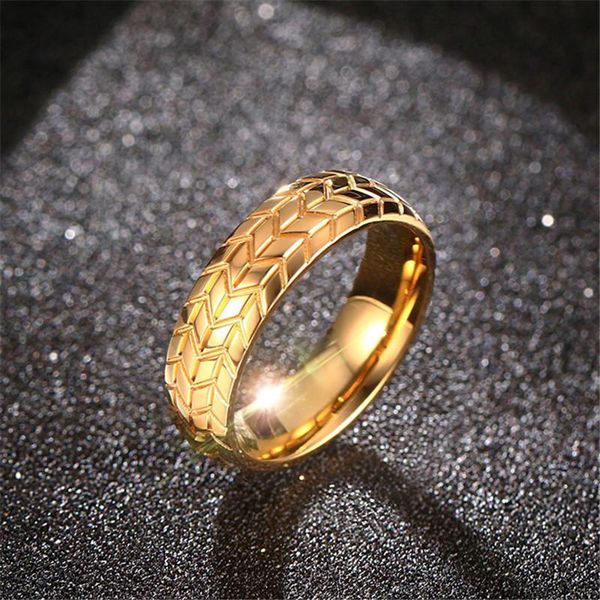 

wedding rings nhgbft 6mm punk style black gold tire for mens stainless steel ring male jewelry, Slivery;golden