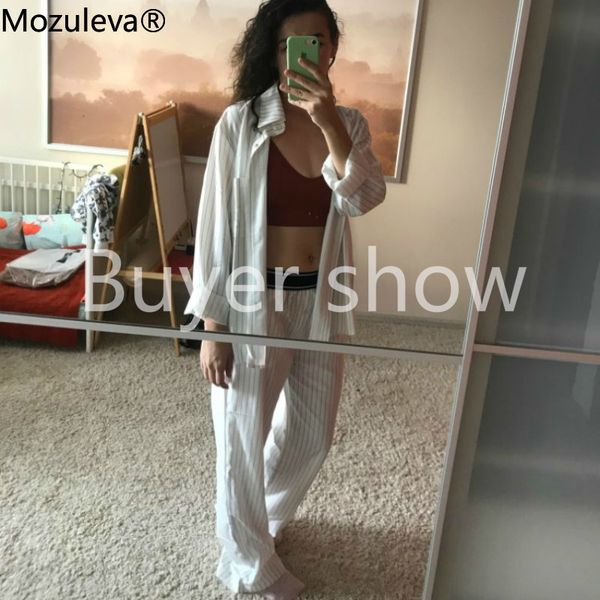 

2021mozuleva womens summer two-piece home suit for spring / autumn thin long-sleeved cotton pants pajamas women autumn cotton suit, Black;red
