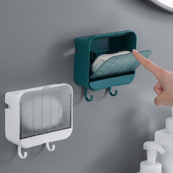 

soap dishes durable bathroom non-perforated wall-hanging storage box drain dish with cover household