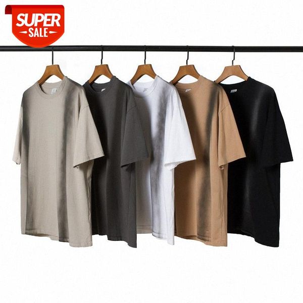 

contrasting color spray dyeing edging loose short-sleeved retro oversize bottoming t-shirt #p224, White;black