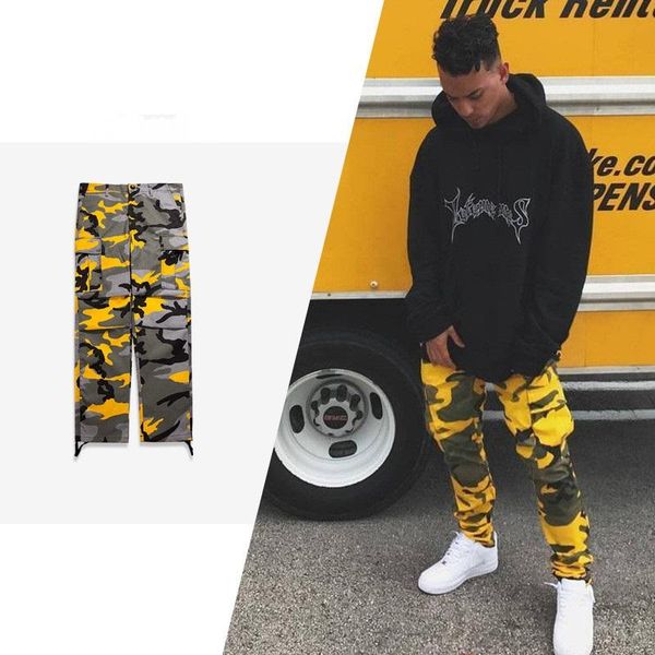 

fashion men's camouflage overalls autumn winter 7 colors straight cargo pants male high street dance hip hop trousers, Black