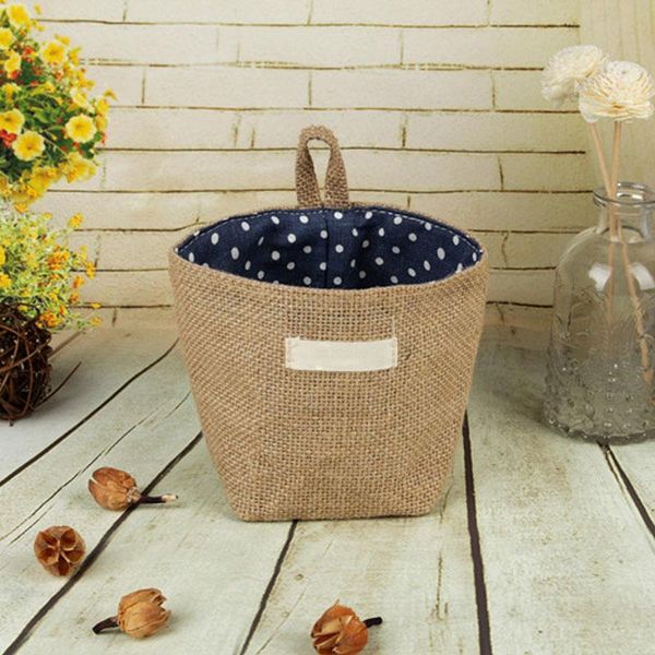

storage bags fashion box jute cotton sundries basket mini deskbag hanging do