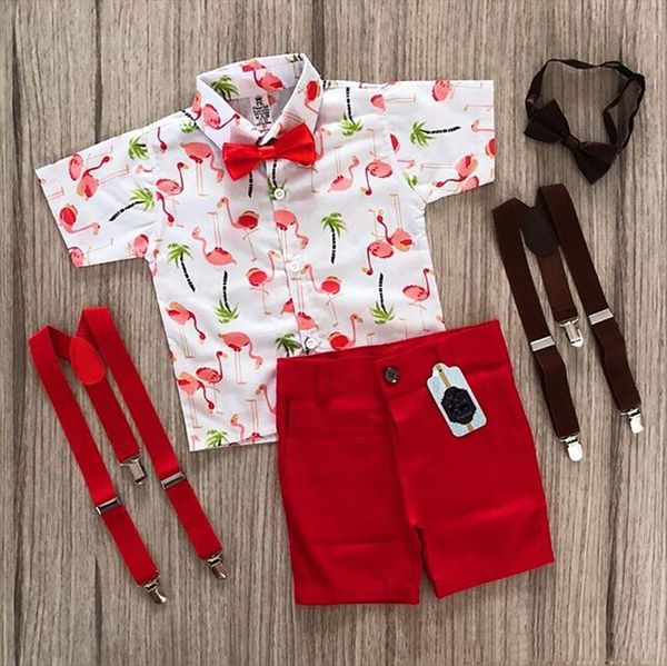 

summer kids baby boy clothes outfits 2pcs beach wear holiday children bow tie t shirt shorts gentlemen suits 1 5y, White