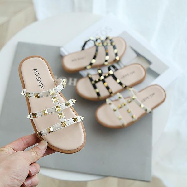 

sandals girls summer fashion princess shoes baby girl slippers rivet simple kids wear sandalias, Black;red