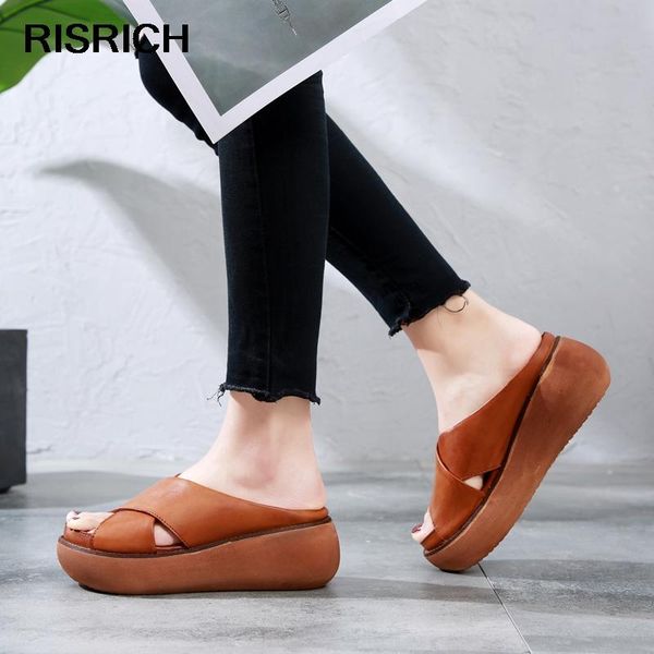 

slippers women's summer shoes genuine leather platform sandals slides slipper ladies female women flats heels shoe 2021, Black