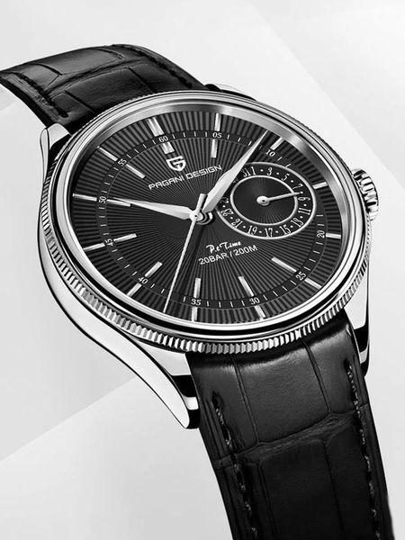 

wristwatches pagani design brand men watch mechanical travel time wrist leather 20 bar waterproof japan vh65 reloj hombre, Slivery;brown