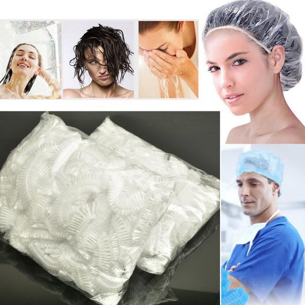 

shower caps 100pcs/pack disposable el home bathing clear hair elastic hats plastic non-woven fabrics