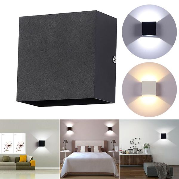 

wall lamp 6w modern dimmable cob led light up down cube 85-265v home lighting decor indoor outdoor sconce aluminum