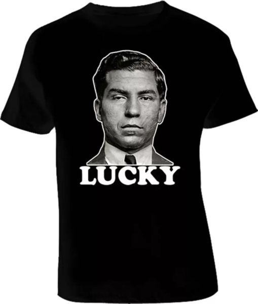 

lucky luciano italian gangster t shirt, White;black