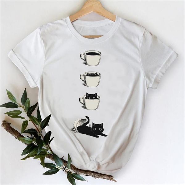 

for men coffee cat clothing mens t shirt cartoon kawaii clothes printing graphic lady print female tee, White;black