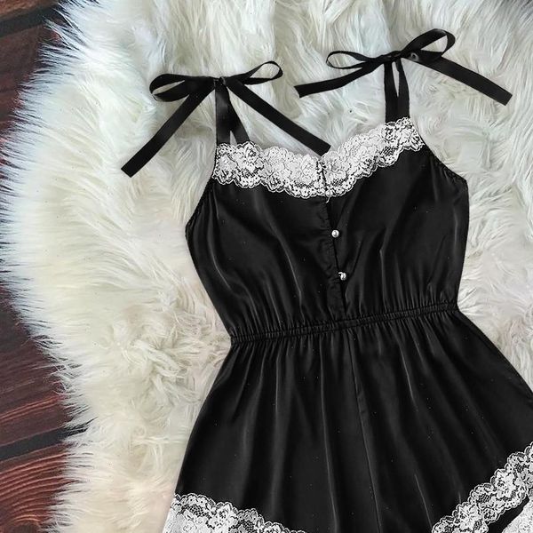 

pijamas lingerie fashion bodysuit womens sleepwears jumpsuit lace satin silk underwear pijama mujer w, Black;red