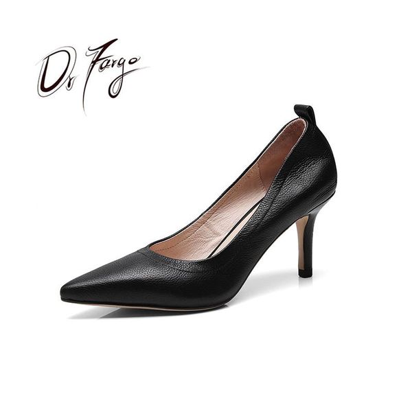 

dress shoes drfargo women thin high heel pointed toe genuine leather shallow mouth silp on soft office lady working mr1400, Black