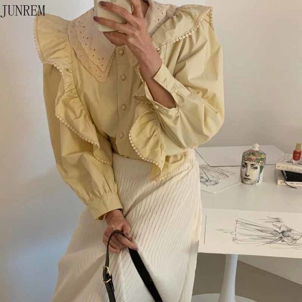 

shirt 2021 female blouse released chic puffed ladies'shirt form drop blouses, White