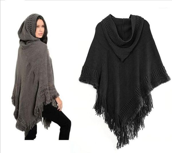 Sciarpe Poncho con cappuccio da donna a pipistrello Scialle lavorato a maglia Mantello Cappotto Maglieria Capo Taglia libera