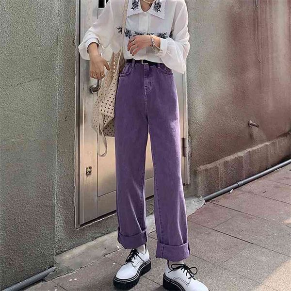 

bella high waist purple with belt jeans harajuku korean ulzzang denim pants wild daily casual girl loose trouser streetwear 210322, Blue