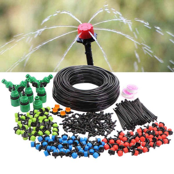 5-50m Micro Drip Irratação Kit de Regata 8 Buraco Ajustável Flow Dripper Atomizador Jardim 4 / 7mm Mangueira Spray Misting Sistema de Refrigeração 210610