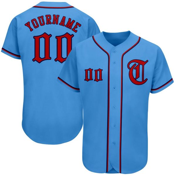 

custom powder blue red-navy-0005 authentic baseball jersey, Blue;black