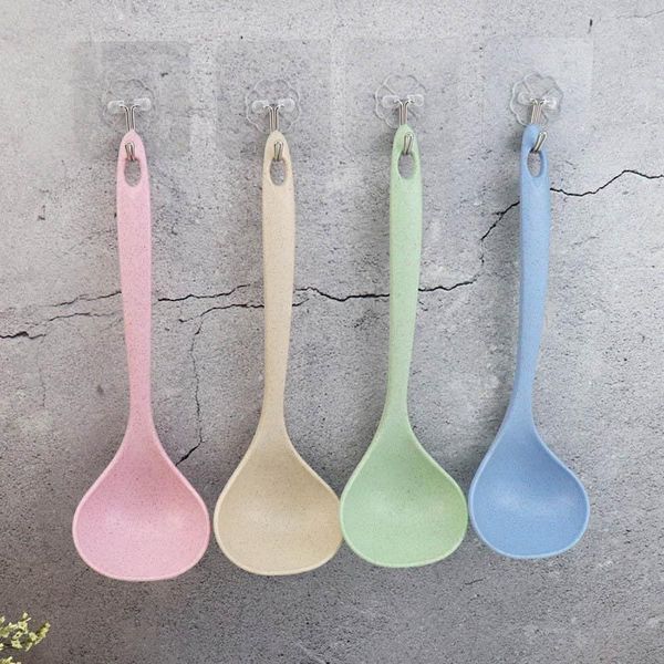 

spoons soup spoon stalk tableware 1pcs meal dinner scoops kitchen supplies wheat straw cooking tool 4 colors long handle