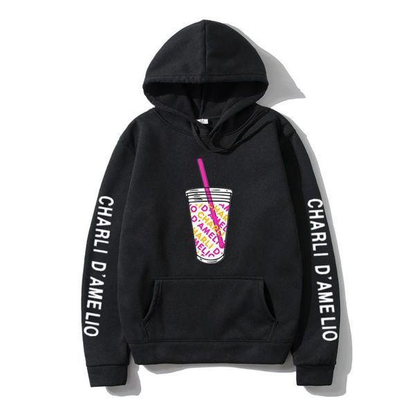 

men's hoodies & sweatshirts charli damelio men women ice coffee print streetwear oversized hoodie harajuku tracksuits coat clothing, Black
