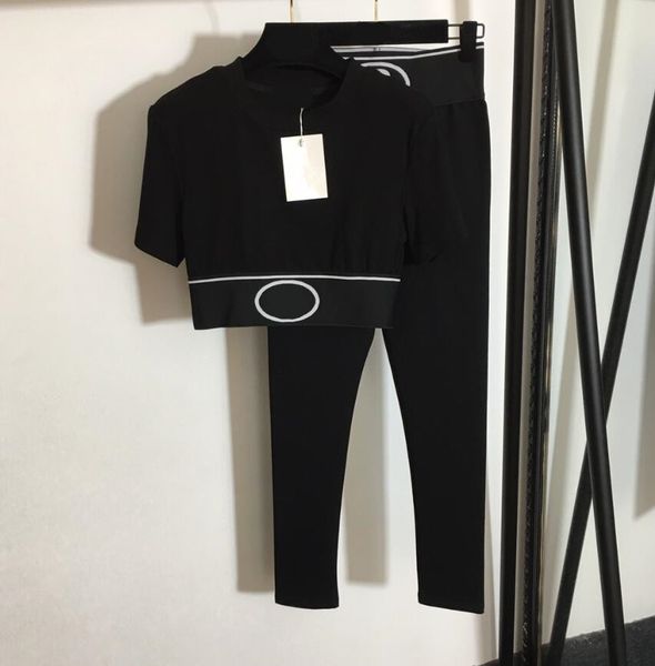 

letter webbing waist short cut short sleeve shirt t-shirt + slim leggings, White