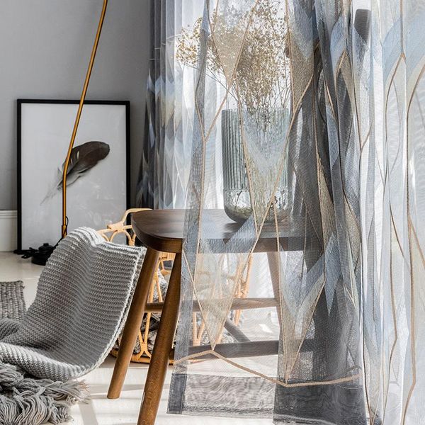 

nordic grey geometric tulle curtain for living room delicate voile window screen decor bedroom balcony sheer zh055-5 & drapes