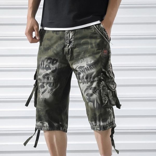 

men's shorts mens cargo relaxed fit multi-pocket outdoor camouflage cotton brand clothing comfortable camo, White;black