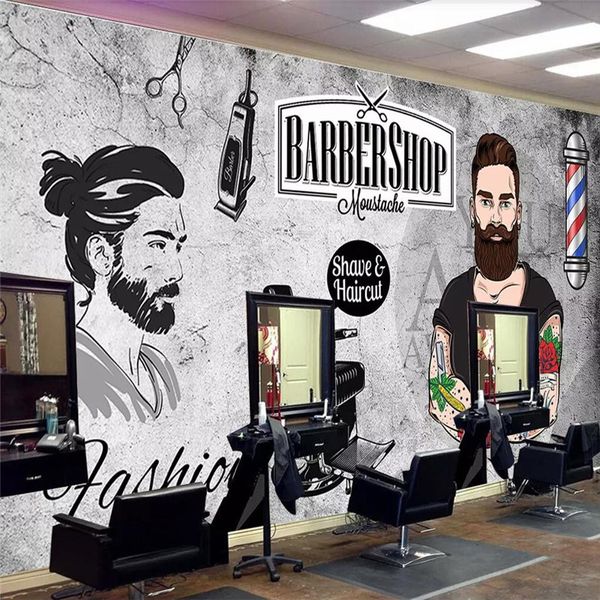 Tendenza della carta da parati 3d personalizzata bel muro di cemento salone di bellezza negozio di barbiere sfondo muro materiale impermeabile di alta qualità