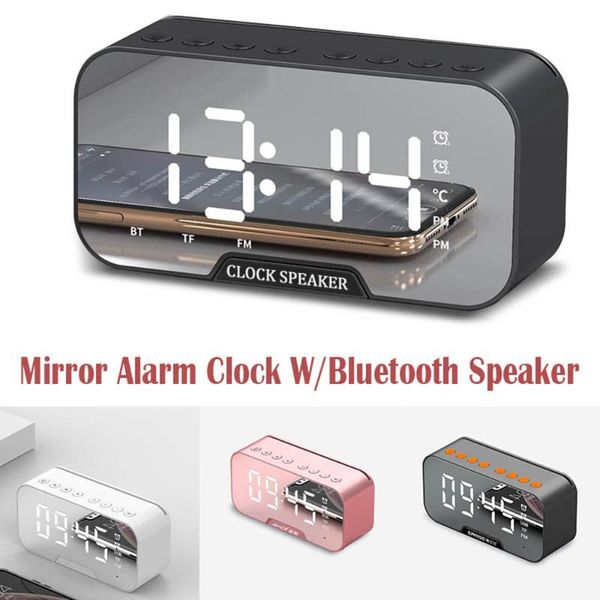 

other clocks & accessories led mirror alarm clock digital wake up table portable subwoofer wireless bluetooth speaker fm radio desk home dec